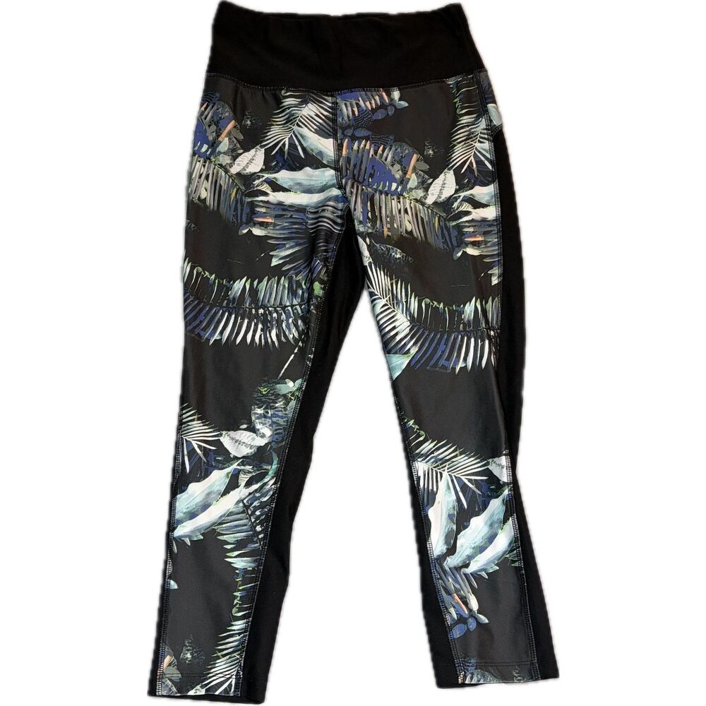 Women's Spalding Speed-Dri Workout Active Leggings Cropped Black Tropical